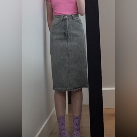 light gray denim 100% cotton vintage midi skirt - Picture 3 of 5